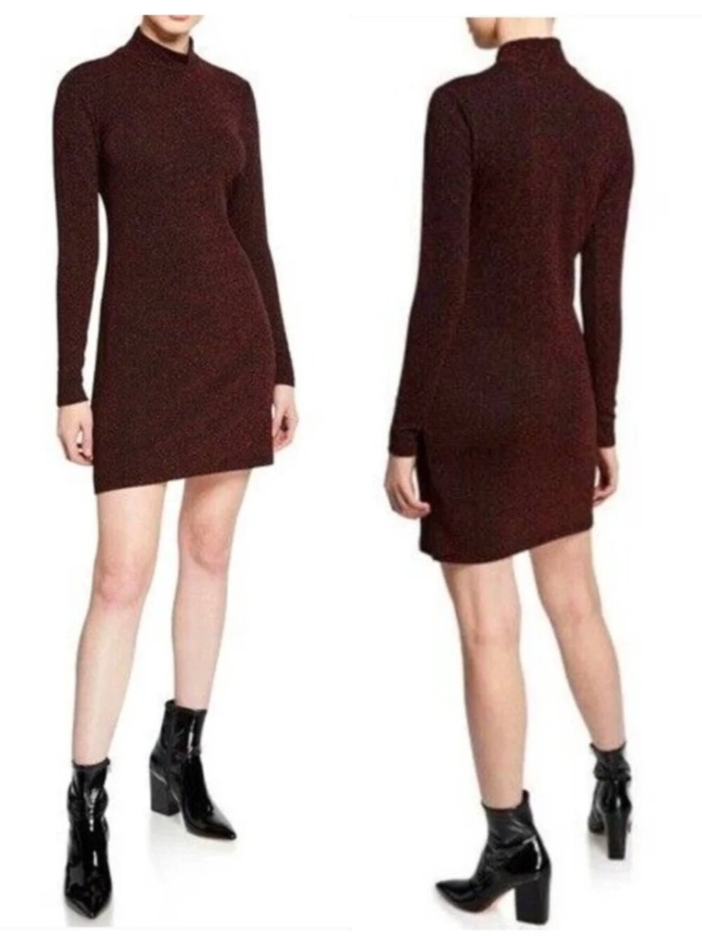 Metallic Red & Black Rebecca MinKoff Stretch Mockneck Knit Sweater Dress